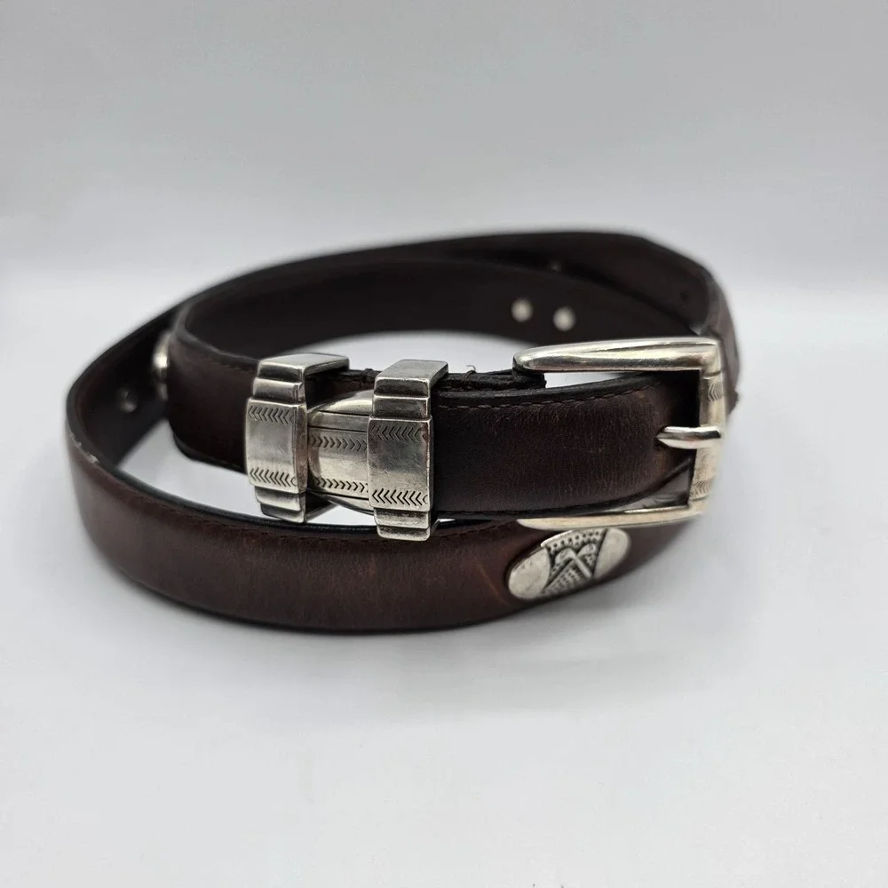 Western Style Leather Belt‎ Mens 33 Inch Brown Silver Buckle Concho Golf Clubs